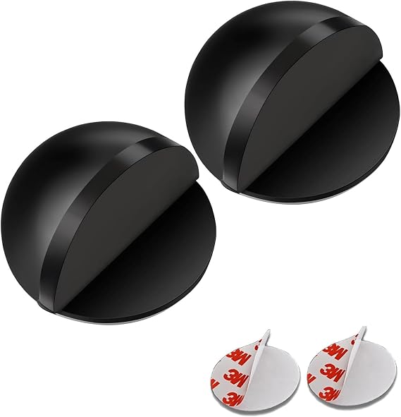 2 Pcs Black Door Stop, Self-Adhesive Floor Door Stoppers Oval Stainless Steel Door Stop Floor Mounted Half Moon for Modern Wall Protector Indoor Doorstop for Skirtings, Hard Floor Glass Door