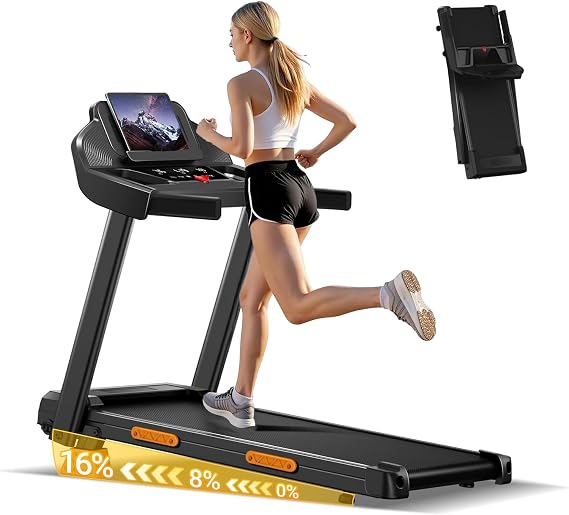 Folding Treadmill with 16% Incline, Foldable Treadmill 12KM/H for Home