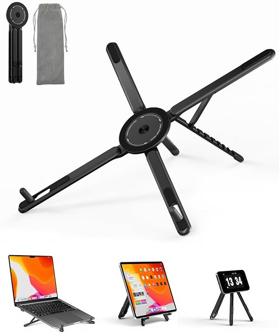 Viozon Portable Laptop Stand for Desk, Foldable Adjustable Computer Riser with Magnetic Phone Holder, Aluminum Laptop Stand for 1016 Laptops & 413 Phones/Tablets (Black)