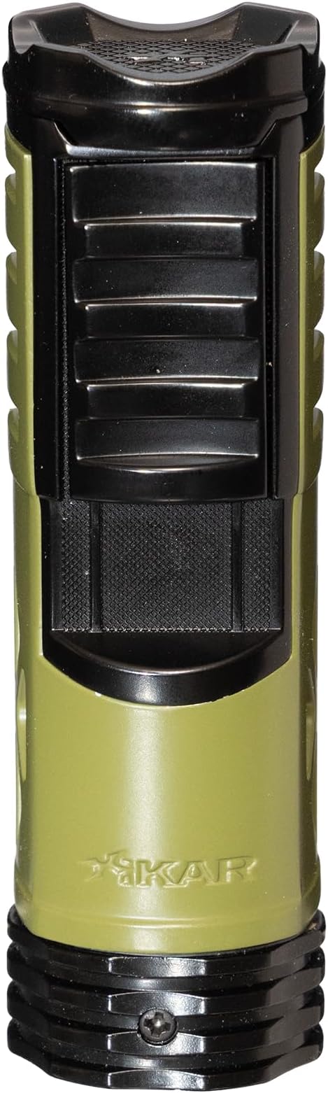 XIKAR Tactical Single-Jet Lighter, Tan and Black - Powerful Flame, Rugged Design with Rest Feature, Pocket Clip, EZ-View Fuel Window, and Adjustable Flame Height - Ideal for Outdoor Use (Olive Drab)