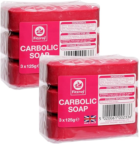 Fitzroy Carbolic Soap Original 6 Bars (2 Packs of 3x125g soaps) | Antibacterial Soap | Antifungal Soap | Laundry Soap Bar | Traditional Antiseptic Soap | Bars of Soap for Household & Industrial Use