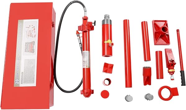 YIYIBYUS Hydraulic Ram Auto Body Frame Repair Kit with Storage Case,Hydraulic Porta Power Jack Body Frame Repair Kits Auto Shop Lift Ram (Red-20T)