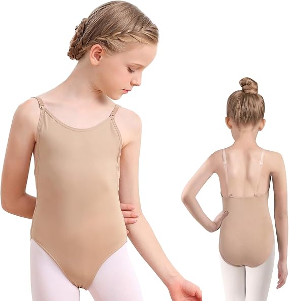 Nude Leotards for Girls & Women, Nude Ballet Leotards with Adjustable Strap & Clear Strap, Girls & Adult Camisole Leotard Bodysuit, Seamless Undergarment Dancewear for Gymnastics and Dance