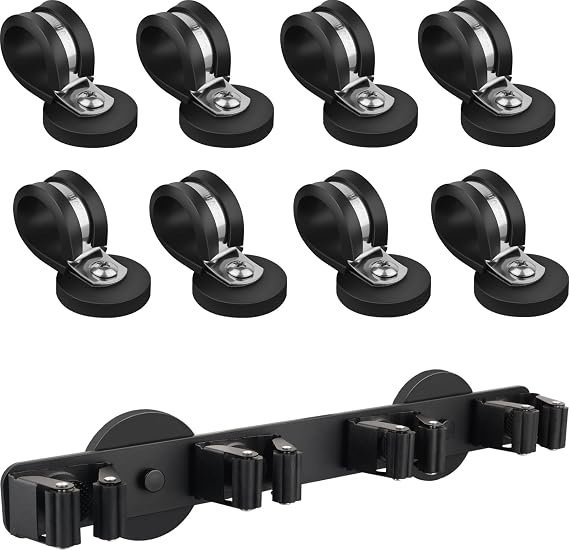 Strong Magnetic Broom Mop Holder, 8 Pcs 3/4 Inch Stainless Steel Magnetic Cable Clamps