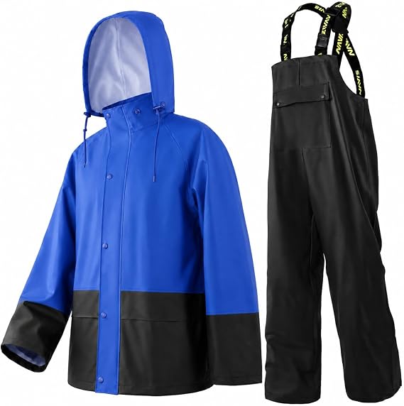 Mens Workwear 3-Piece Waterproof PU Rain Suit Set