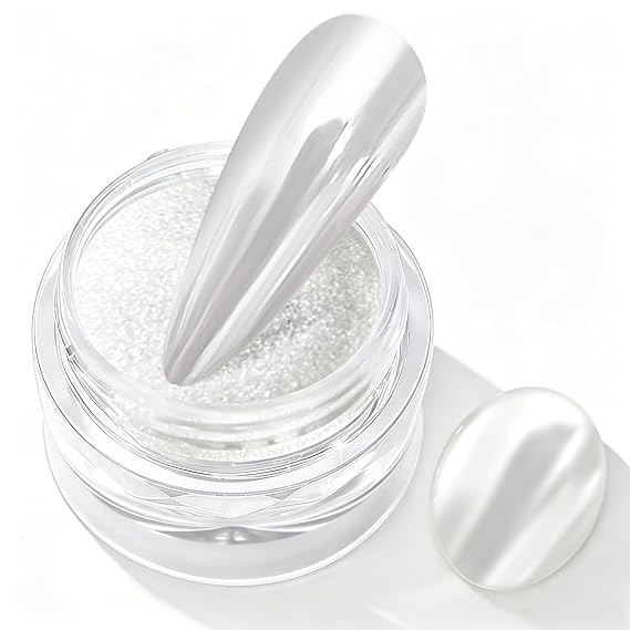 Moonlight White Chrome Nail Powder BISHENGYF - 1g Super Glossy Pearl Effect Chrome Nail Powder for Gel Nails Metallic Mermaid Pearl Nail Powde r for Nai l Art Decoration