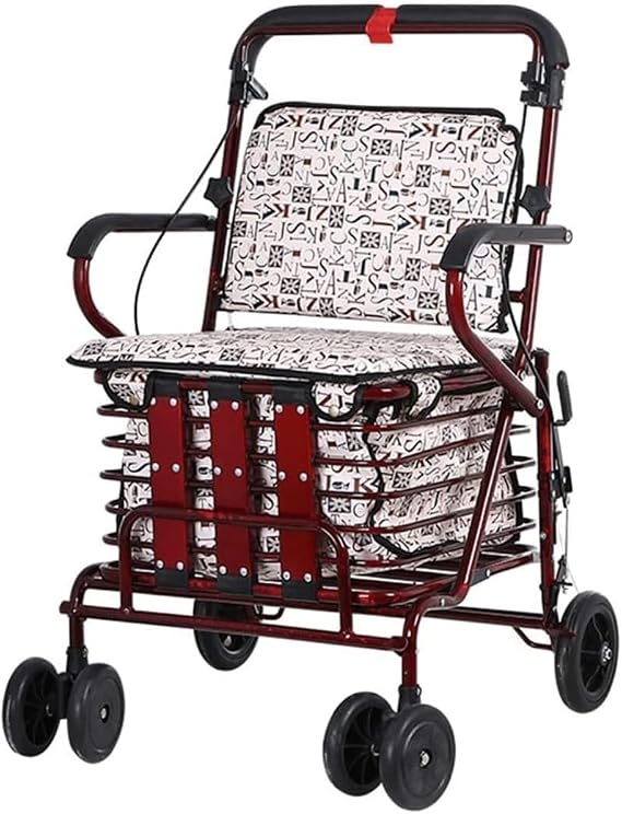 Rolling Cart Trolley Walker With Seat And Wheels Folding Shopping Trolley Elderly Rollator Portable Lightweight Walking Shopping Cart With Wheels(B)