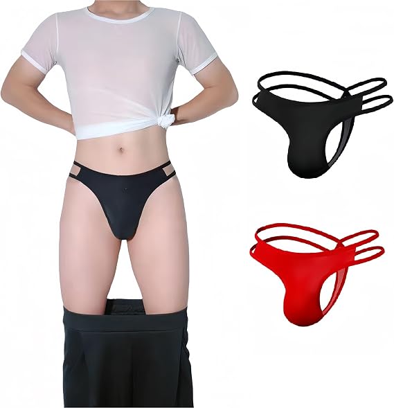 Mens Sexy Thong Seamless Panties Straps Stretchy Athletic Supporters Ultra Thin Briefs T-Back 2 Pack