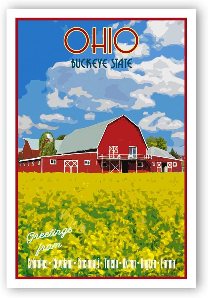 OHIO TRAVEL POSTER postcard set of 20 identical postcards. OH state vintage style travel poster post cards. Made in USA