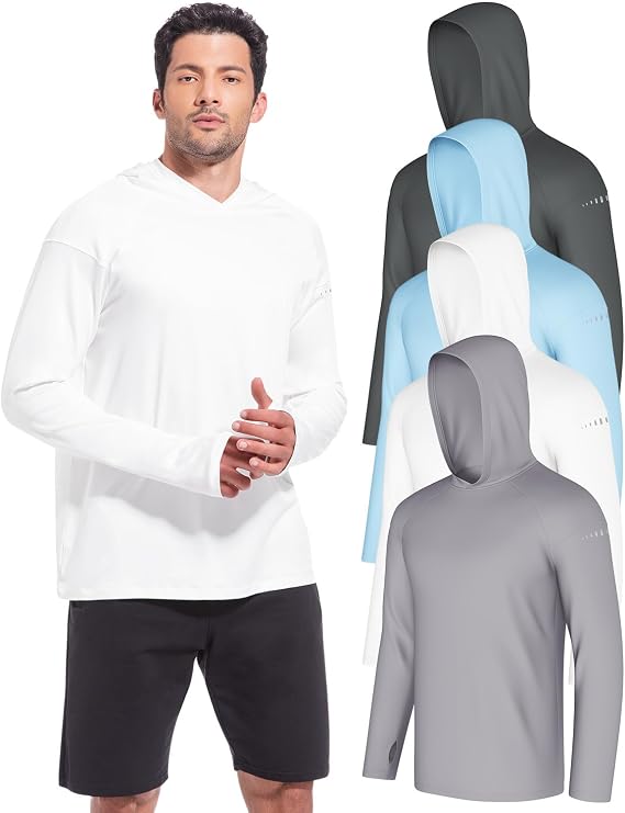 4 Pack Mens Sun Hoodie UPF 50+ Long Sleeve Fishing Shirts UV Protection Top