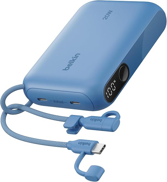 Belkin 10000mAh 20W Slim Power Bank, Digital Display, 2 USB C Ports