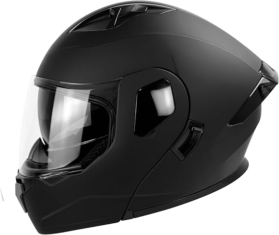 Modular Motorcycle Helmet, Matte Black, Flip-Up Full Face, Double-Layer Sun Visor, DOT Approved