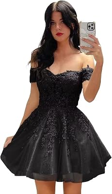 Lace Applique Homecoming Dresses Off Shoulder Prom Dress for Teens Tulle Short Formal Party Gown