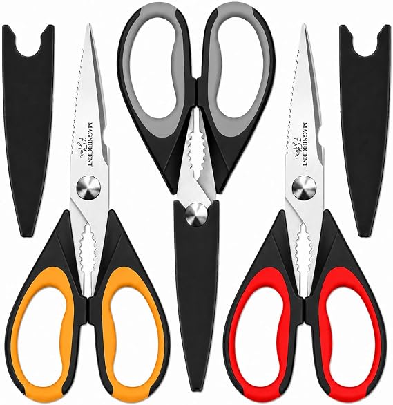 Professional Kitchen Scissors Heavy Duty - 3-Pack Multi-Purpose Kitchen Shears for Meat, Poultry, Food - Stainless Steel Cooking Scissors - Dishwasher Safe Culinary Shears