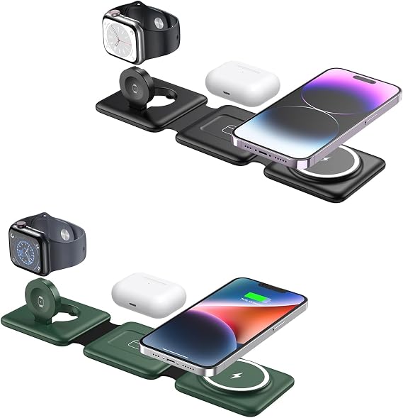 Magnetic Wireless Charger for iPhone: Fodable 3 in 1 Charging Station for Multiple Apple Devices - Travel Charging Pad Dock for Apple Watch iPhone 16 15 14 13 12 Pro Max Plus & Airpod