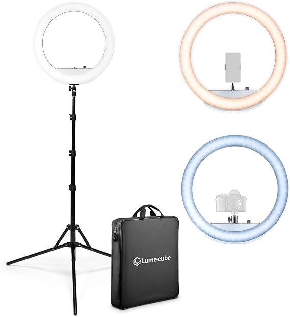 Lume Cube LED Ring Light for Videos, Selfies, Live Streaming |18 Circle Light with Stand, Phone Holder, and Camera Mount | Portable + 6.5 ft Tripod Stand and Travel Case | Battery Not Included