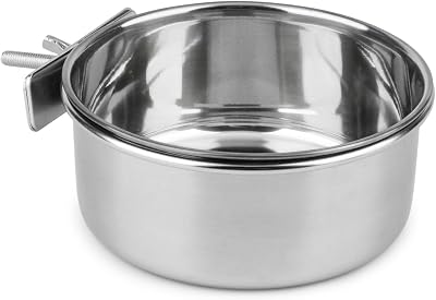 Hypeety Stainless Steel Bird Food Water Bowl Parrot Cage Accessories for Parakeet Bird Dog Cat Parrot Rabbit Large,5.5  2.3in