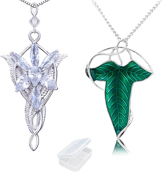 PPX 2 Pcs Leaf Pendant Chain Necklace Princess Chain with Transparent Jewelry Box