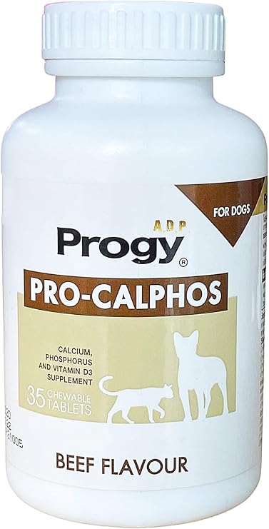 PROGY 35 Tablets Calcium Phosphorus for Dogs Cats Hip & Joint Immune Vision Support Multi-Vitamins Mineral Supplement Pet High Potency Nutritional Probiotic D3 Q10 Healthy Strong Body Bones Teeth