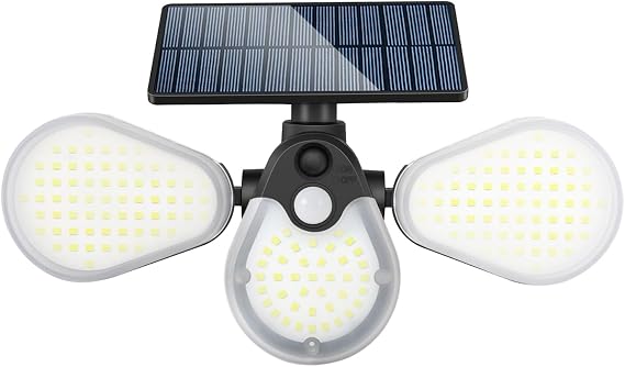 Solar Motion Sensor Lights, Solar Lights Outdoor with 309 LED IP65 Waterproof Wall Lights with 3 Heads Wide Angle Flood Security Light for Garage Yard Patio-1 Pack