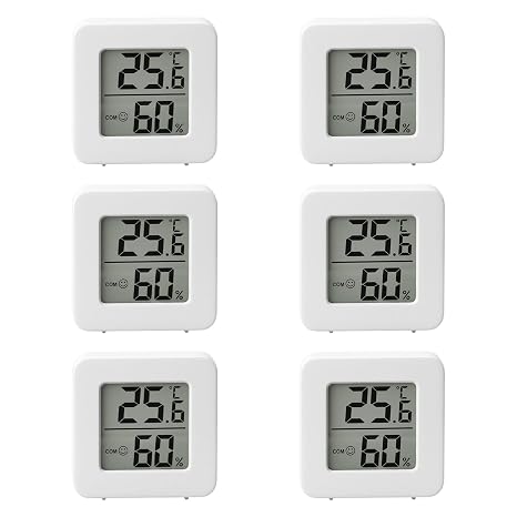 6PCS Room Thermometer, Digital Hygrometer & Humidity Meter, Accurate Thermometer with Humidity Sensor, Indoor Temp Humidity Monitor with Mini LCD for Home Office Baby Greenhouse (White)