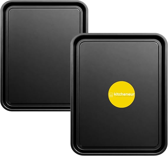 2-Pack Essential 38cm Baking Tray Set - Non-Stick Oven Trays Teflon™ Coated for Baking & Roasting Durable, Dishwasher Safe & Stackable Bakeware for Easy Cleaning & Space-Saving Storage by KITCHENEUR®