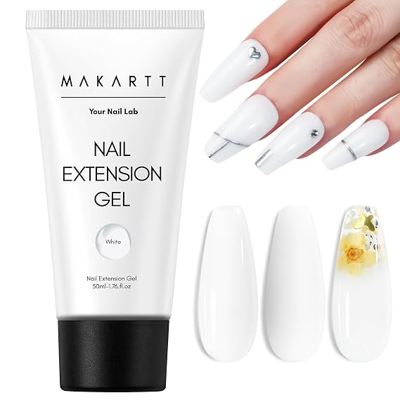 Makartt White Poly Nail Gel 50ML: Professional Gel Builder | Natural-Looking Extensions, Nail Strengthener, Fill & Repair, Long-Lasting, Easy-to-Use, Thick Formula, Home Salon DIY