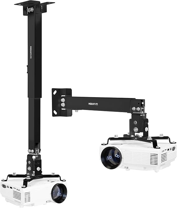 Mount-It! Projector Ceiling Mount and Wall Mount with Adjustable Arm, Universal Projector Mount for LCD/DLP Projectors, Flush Mount Option, Built-in Cable Management, 40lb Capacity, Black