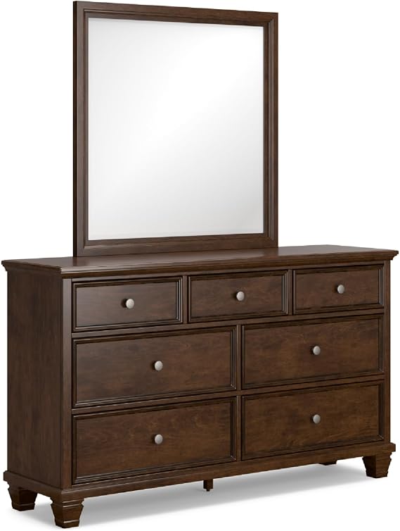 Signature Design by Ashley Danabrin Classic 7-Drawer Dresser and Mirror with Tipping Restraint Package, Dark Brown
