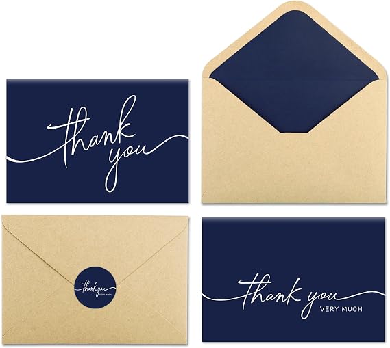BGTCARDS Navy Blue Thank You Cards with Envelopes & Stickers, 30 Pack, 46