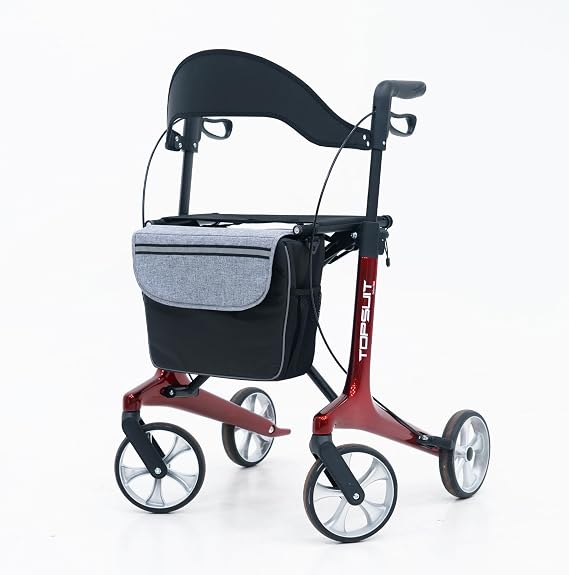 Carbon Fiber Ultralight Rollator Walker for Seniors, Cane Stand,Storage Bag