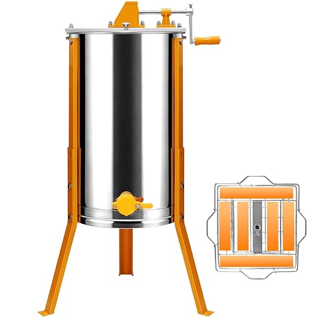 6 Frames Manual Honey Extractor, Basic Stainless Steel Drum Spinner with Clear Lid, Fits 2 Deep and 4 Medium Frames for Beginner Beekeeping Honey Harvest
