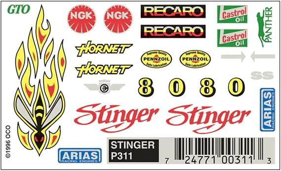 Pinecar Dry Transfer Decals Stinger PIN311