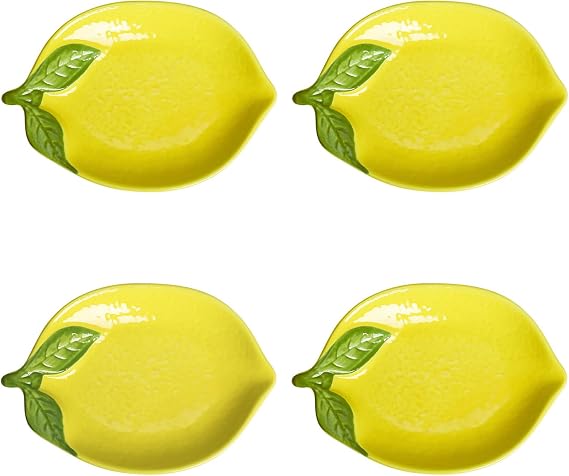 WAIT FLY Cute Multipurpose Ceramic Appetizer Plates Dessert Bowls Sauce Dish Seasoning Dishes Candy Nuts Snacks Dishes-Lemon-4 PCS