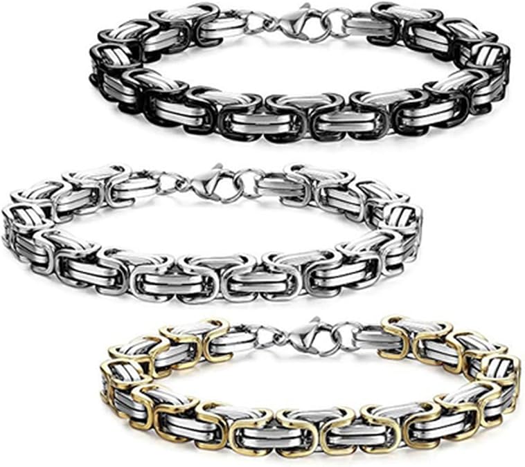 Trend Collection Erkek Kral Kalın Model 316l 6mm Çelik Bileklik Seti Gümüş-Gold-Siyah