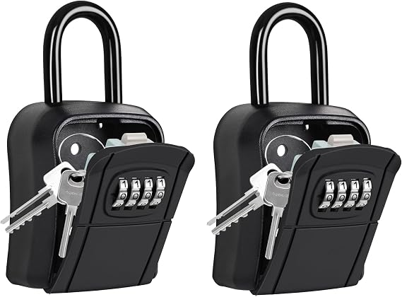 Portable Key Lock Box,Key Holder Safe Security Lock Box for Indoor, Outdoor, Garage, Garden, Store (2, Black)