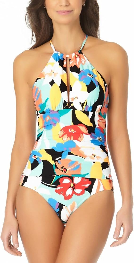 Anne Cole Modern Blooms HIGH Neck ONE Piece, 12