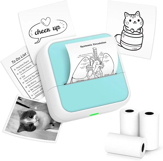 Sticker Printer - Mini Printer with Stickers, Bluetooth Inkless Printer, Sticker Maker, Mini Photo Printer, Portable Thermal Printer for iphone, Impresora Portátil for Notes, Journal, DIY, Kids Gift