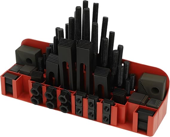 58pcs Milling Clamping Kit, T-Slot Clamp Set M12, Clamping Force for CNC Lathe, Easy Operation Step Block Set, Cast Steel Metal Cutting Machine Tool with Storage Box