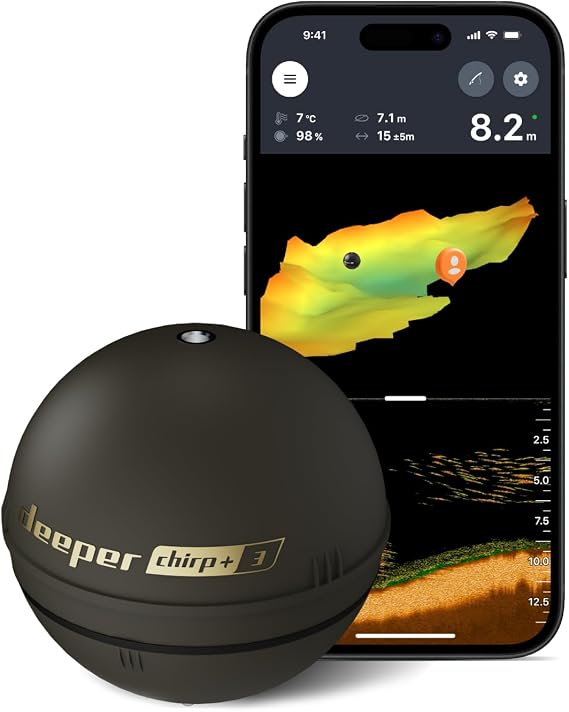 Deeper CHIRP+ 3 Castable GPS Sonar - Portable Fish and Depth Finder for Boat Fishing, Ice Fishing, Shore Fishing - Personal 3D Depth Maps with User-friendly Free App