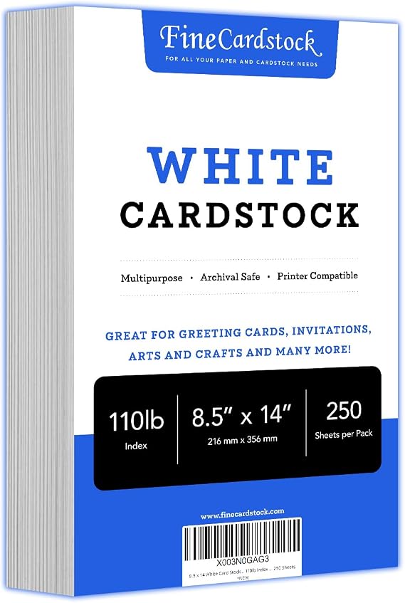 8.5 x 14 White Card Stock | 110lb Index (199gsm) Digital Cardstock Paper Smooth Finish | For Arts and Crafts, Brochures, Restaurant Menus, Posters | 250 Sheets per Pack