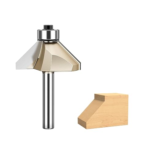 HUHAO Router Bits, Carbide Tipped 45 Degree Chamfer Router Bit for Edge Forming, Industrial Grade Cutting Tools for Woodworking (1/4 Inch Shank x 1/2 Inch Bevel )