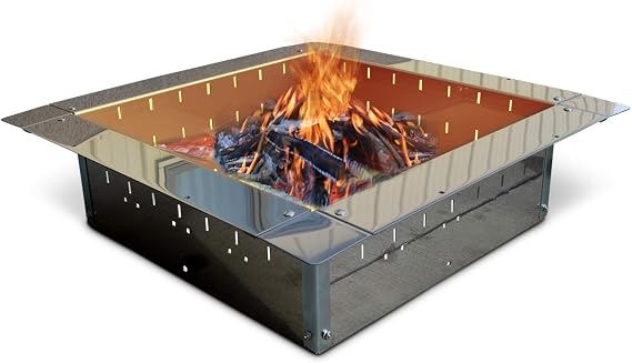 Firebuggz Heavy Duty Stainless Steel Fire Pit Ring Insert for Outdoors - 24" Square Insert, 32" Outside Flange, 10" Height