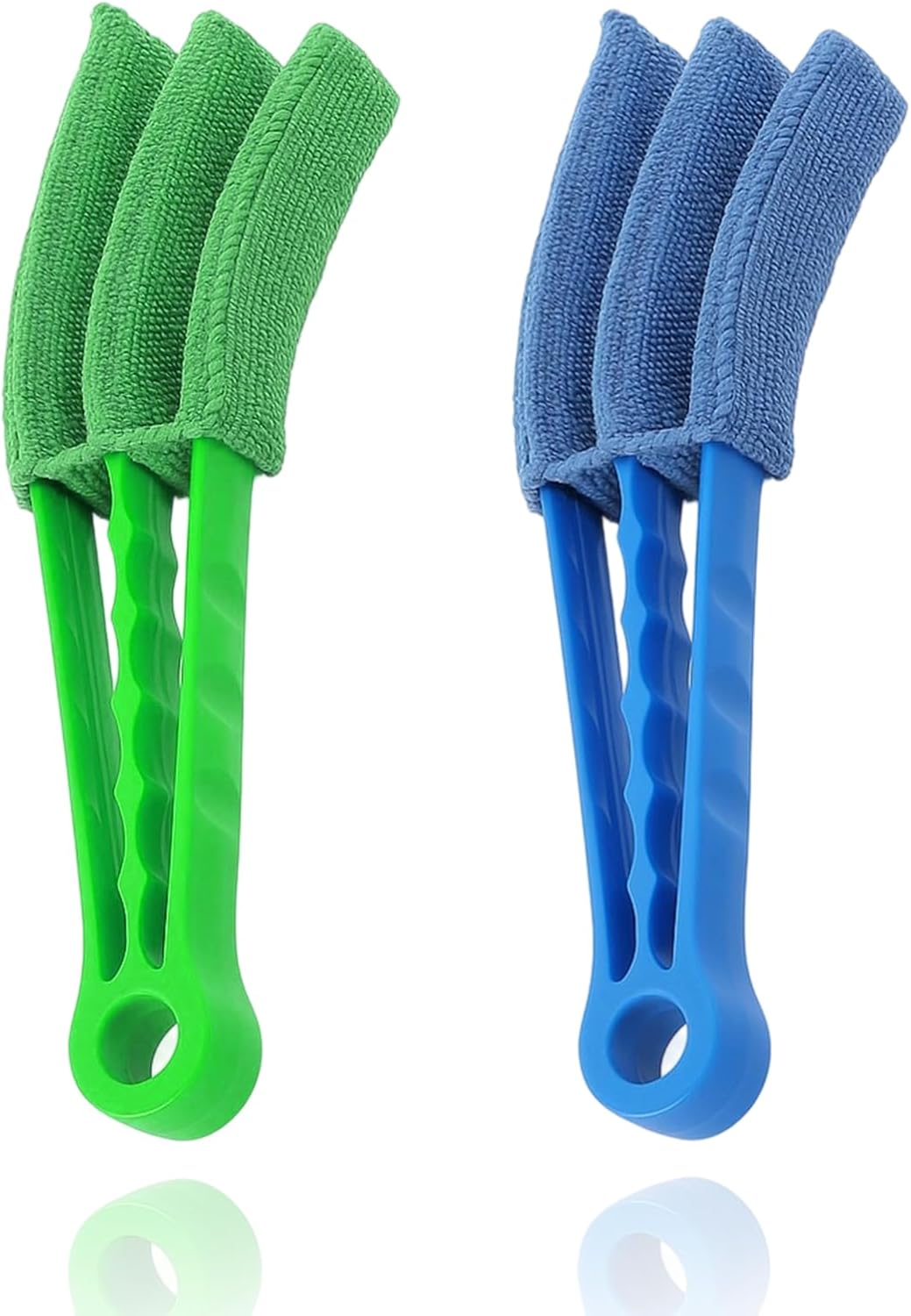 2PCS Blind Cleaner Brush Set - Removable Washable Sleeves with PP Handle for Venetian Window Blinds, Air Conditioners & Car Vents in Blue and Green