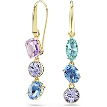 Swarovski Gema drop earrings, Asymmetrical design, Mixed cuts, Multicolored, Gold-tone plated
