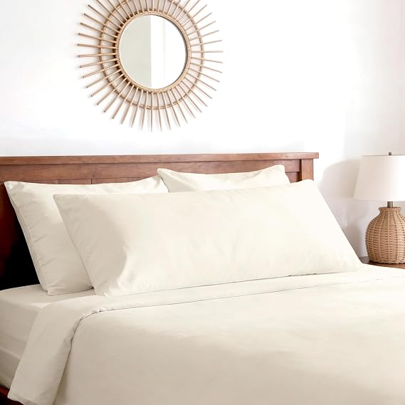 Pizuna 100% Cotton Long Body Pillow Case 400 Thread Count New Ivory