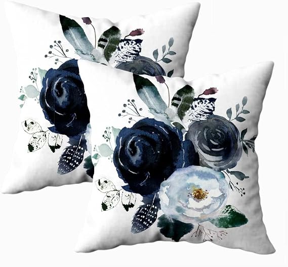 EMMTEEY Black Grey White Roses Watercolor Floral Pillow Covers