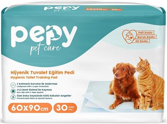 Köpek ve Kedi Tuvalet Eğitim Pedi, 60x90 cm, 30 Adet, Emici 3 Katmanlı