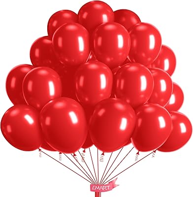 EMART 100pcs Red Balloons 12 Inch with Ribbon, Latex Helium Quaility for Birthday, Wedding, Baby Shower, Graduation, Christmas Decor