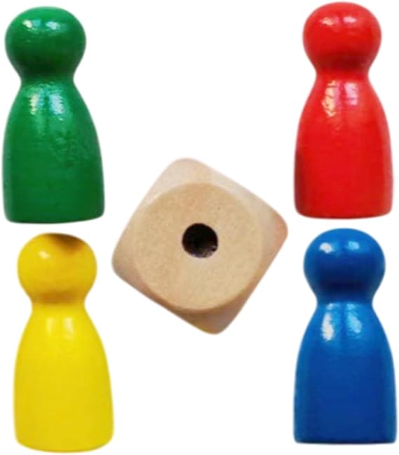 Board Game Accessories 4 Chess Pieces Game Token with 1 Dice | Small Multicolor Board Accessories Portable Checkers Components for Family